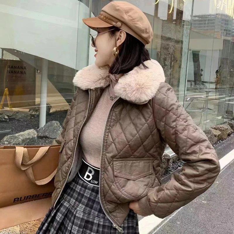 7970冬季加厚毛领短款小皮衣外套女士洋气保暖小个子加绒上衣时尚