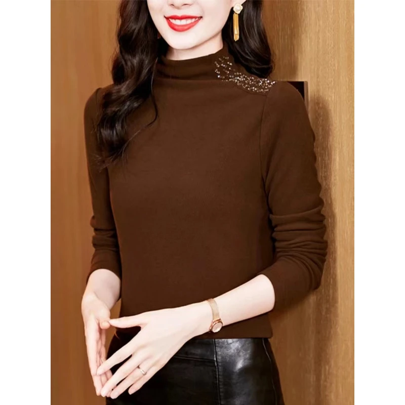 5606-6秋季新款打底衫长袖洋气时尚百搭修身半高领纯色保暖显瘦