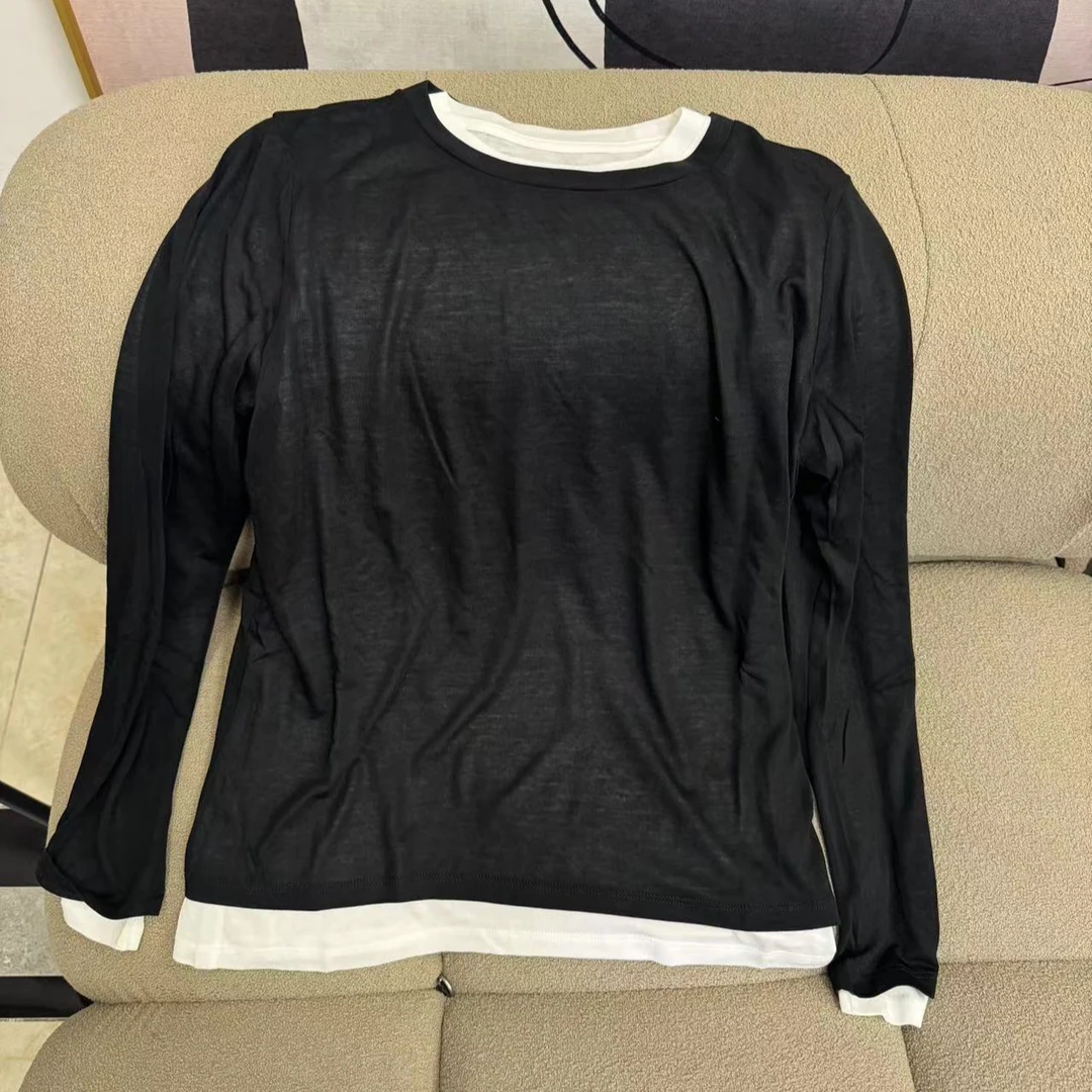 春季新款 黑白真两件长袖面膜T恤 L50 no退换