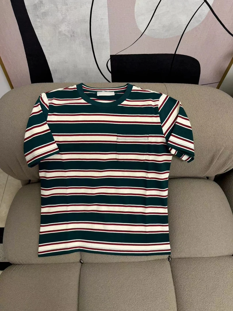 新款撞色条纹圆领短袖T恤女M27