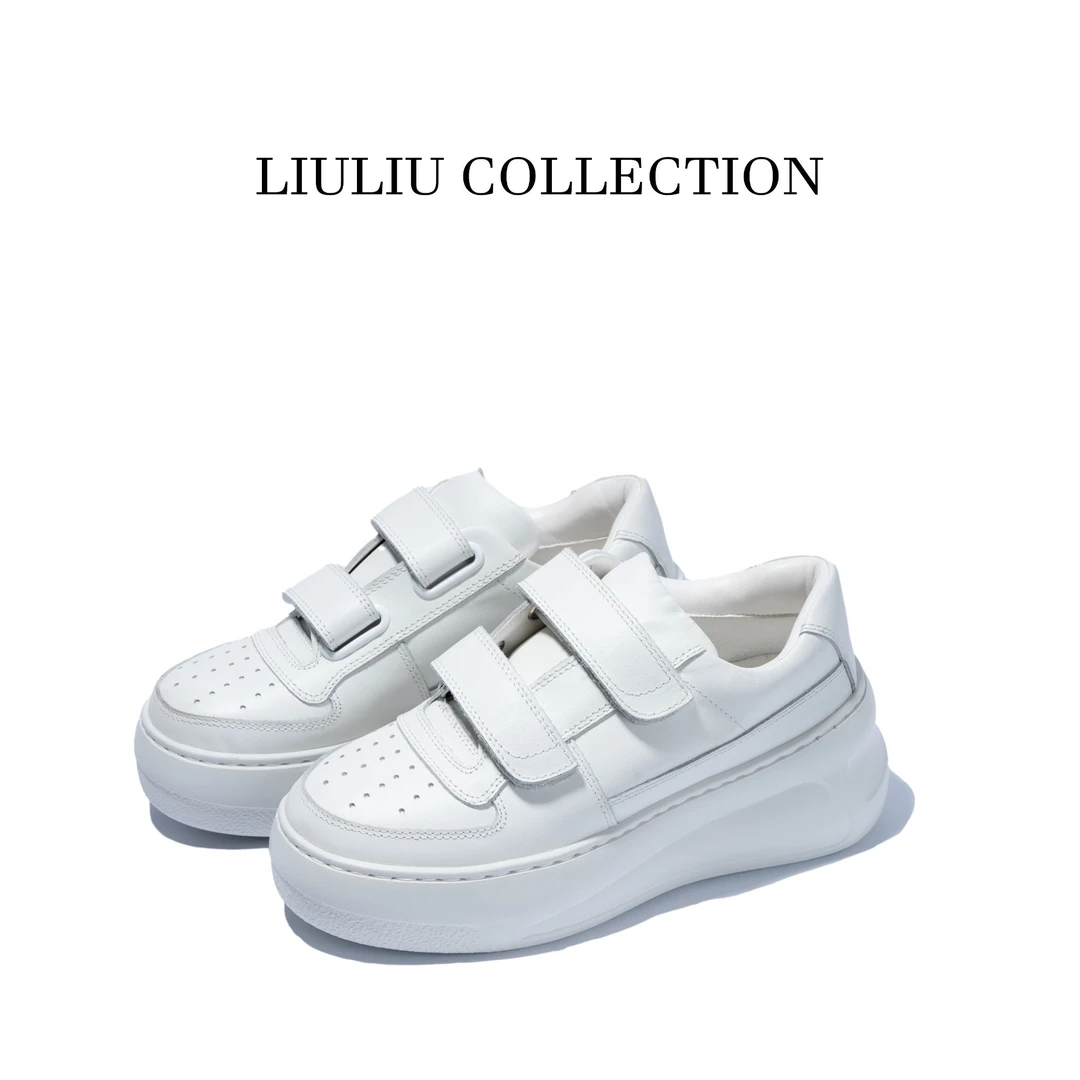 意大利进口纳帕小牛皮魔术贴厚底运动小白鞋 跟高6公分U19