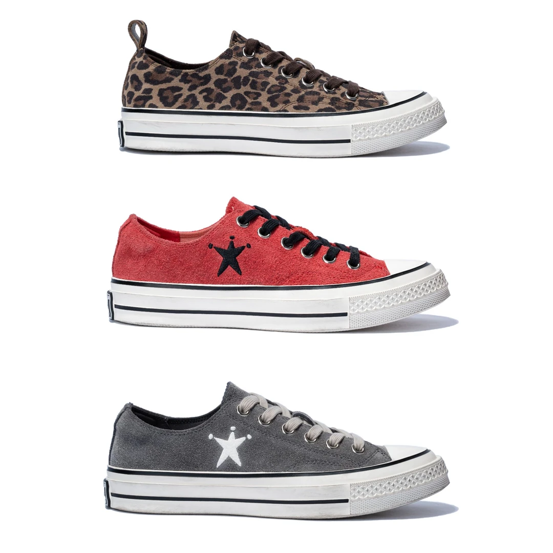 秋季新款牛皮系带平底休闲板鞋五角星复古豹纹板鞋女 U119