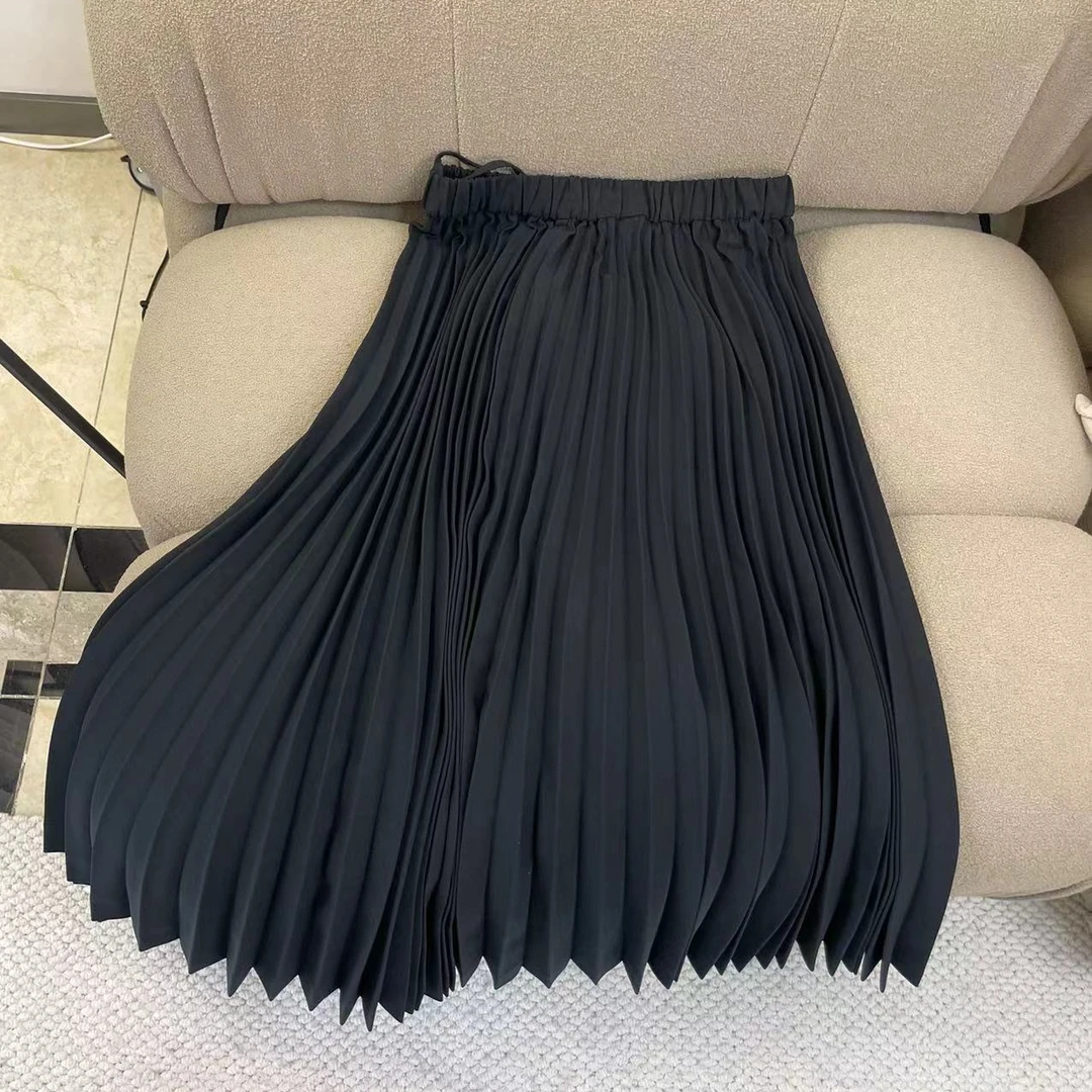 通勤百搭垂感显瘦百褶裙松紧腰半身裙压褶裙F4