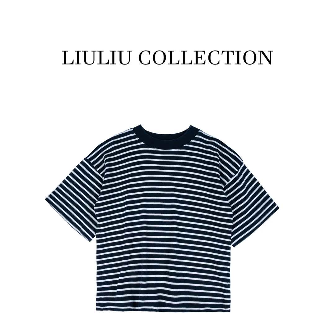 巨巨显瘦圆领条纹T恤 短袖打底衫Z4