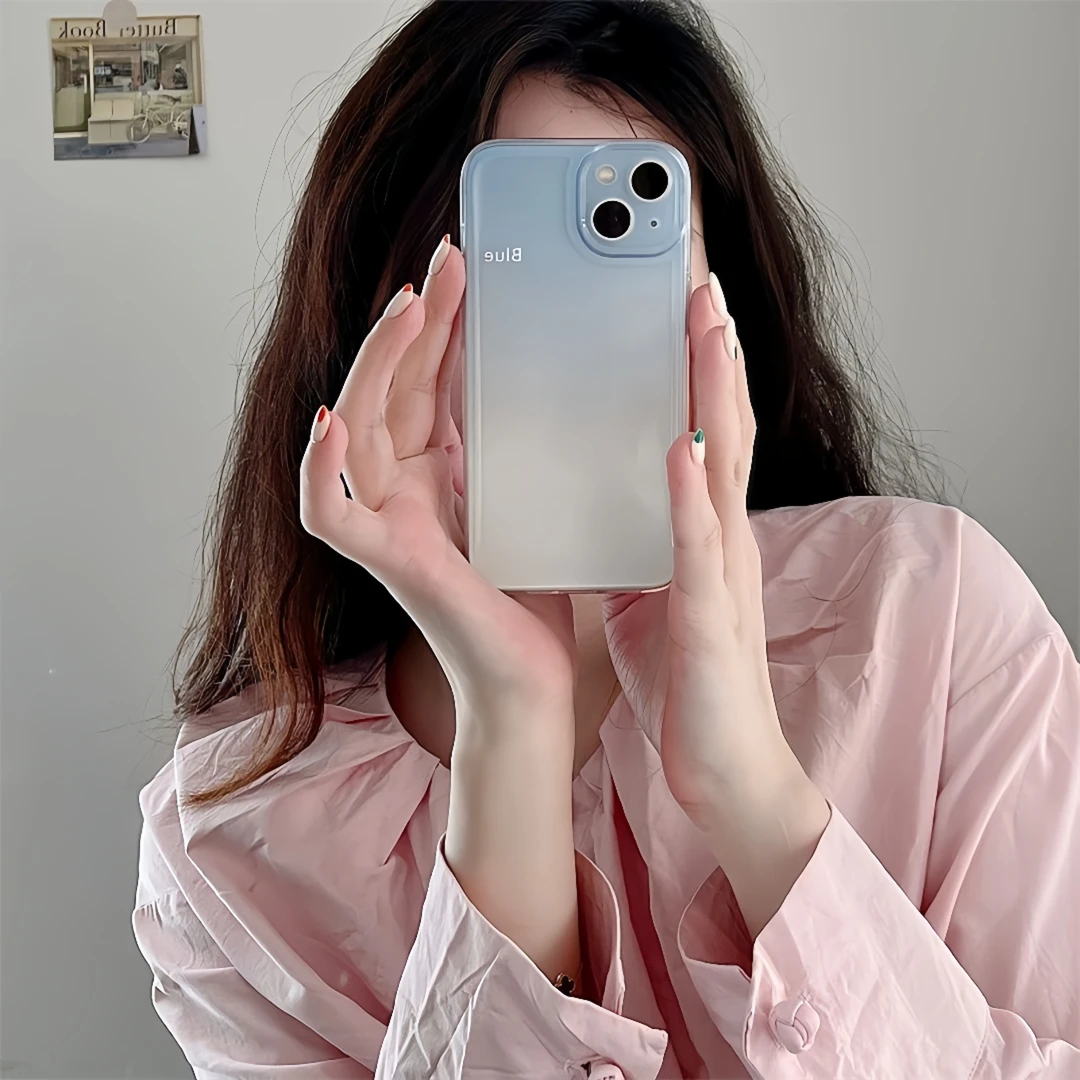 简约渐变色适用苹果14手机壳创意防摔华为小米vivo荣耀oppo渐变蓝