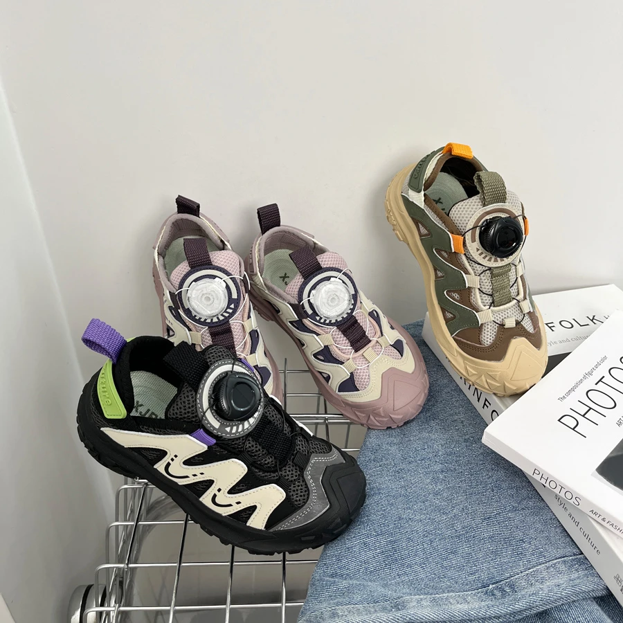 【2329】撞色多彩户外登山运动鞋旋转扣男女童时髦洋气板鞋透气