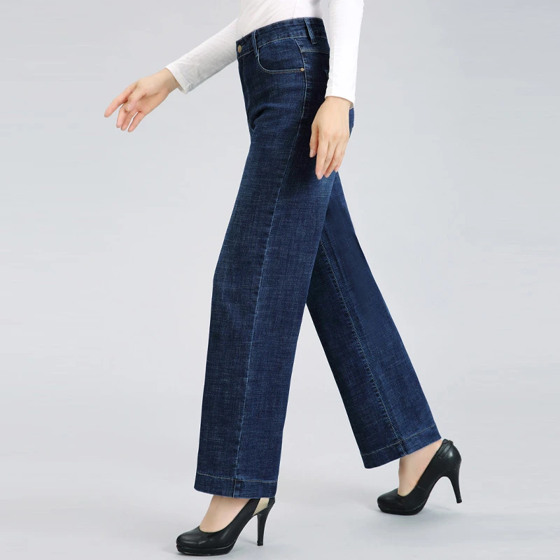 妈妈直筒阔腿牛仔裤女高腰弹力中老年宽松阔脚长裤子2025秋冬新款