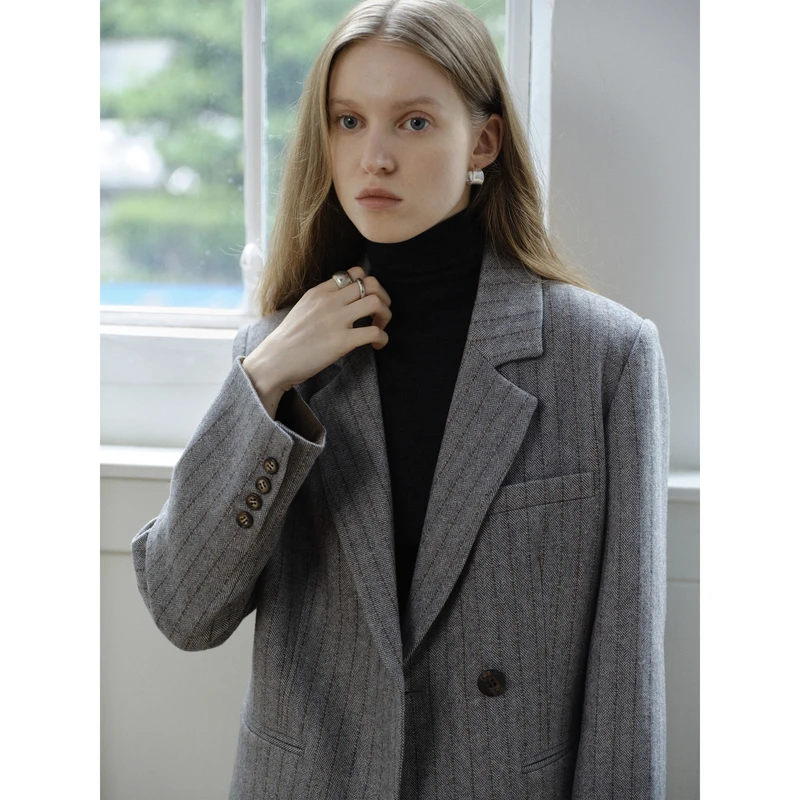 CIRCLOFY瑟夕 复古色织西装毛呢夹棉外套COUD712595