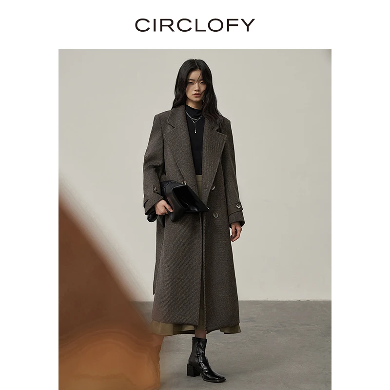 CIRCLOFY瑟夕 双排扣袖袢羊毛大衣女中长款毛呢外套CHRC821363