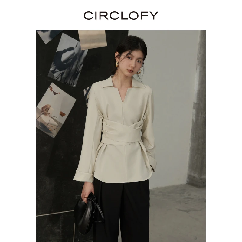 CIRCLOFY瑟夕 高定设计感小众交叉绑带白衬衫女衬衣CHRC171448