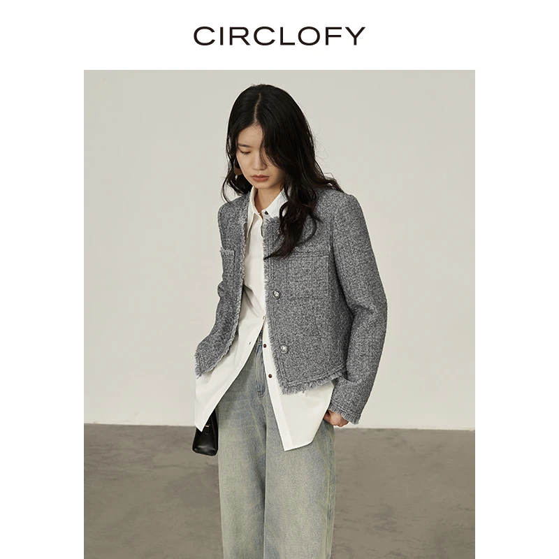 CIRCLOFY瑟夕 粗花呢编织毛边外套CHRC231268
