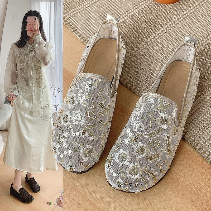 意迪森夏季网纱老北京布鞋女网鞋透气软底一脚蹬网面浅口妈妈鞋