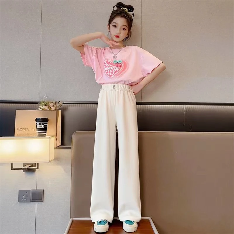 女童夏季套装洋气新款时髦百搭中时尚高腰潮款儿童冰丝阔腿裤套装