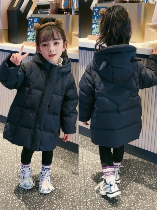 儿童羽绒服中长款连帽冬季保暖外套加厚韩版小童时尚中大童白鸭绒