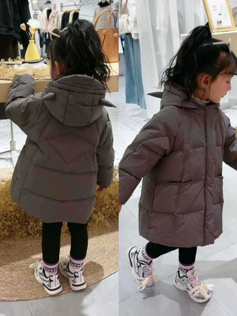 儿童羽绒服中长款连帽冬季保暖外套加厚韩版洋气小童冬季外套宽松