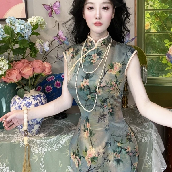 【芳菲落尽梨花白】高级奢华感双面提花花萝缎复古新中式背心旗袍