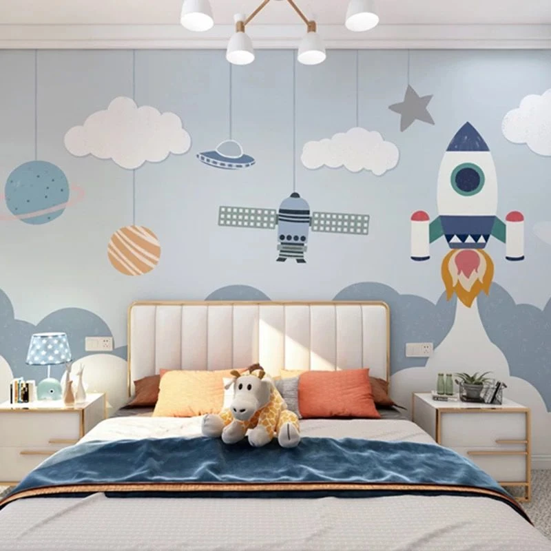 环保儿童房墙布女孩卧室床头背景墙壁画男孩太空卡通墙纸壁纸壁布