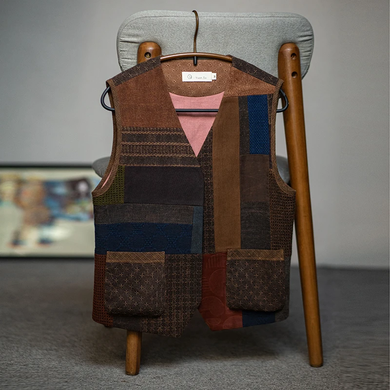 原创女装复古文艺拼接马甲