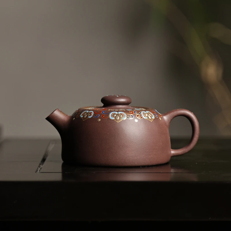 鹤堂【华灯】手绘珐琅彩 原矿天青泥 140cc 手工制作 宜兴紫砂壶