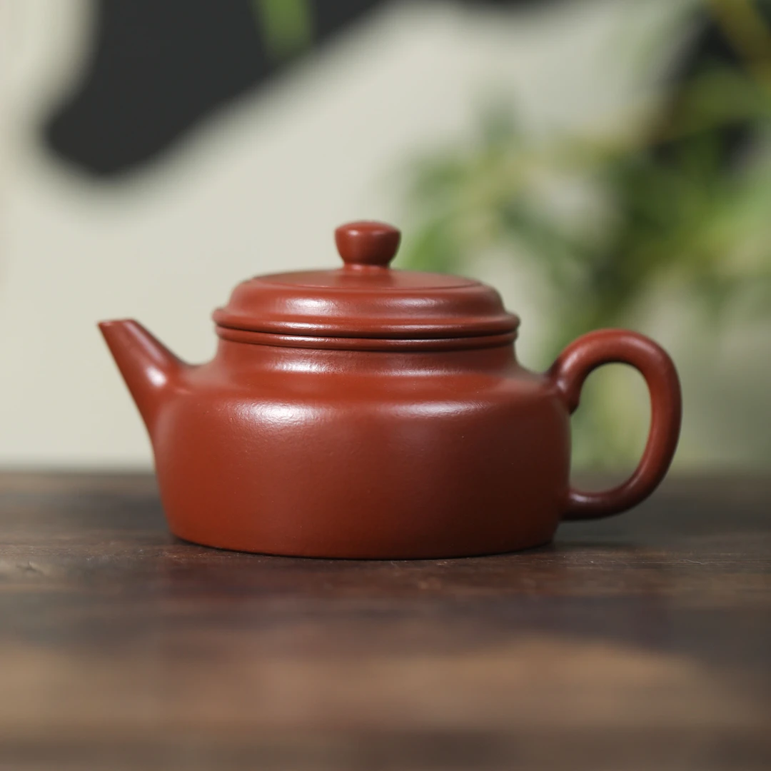 【剑流德钟】 原矿朱泥大红袍 200cc 手工制作 内推孔 宜兴紫砂壶