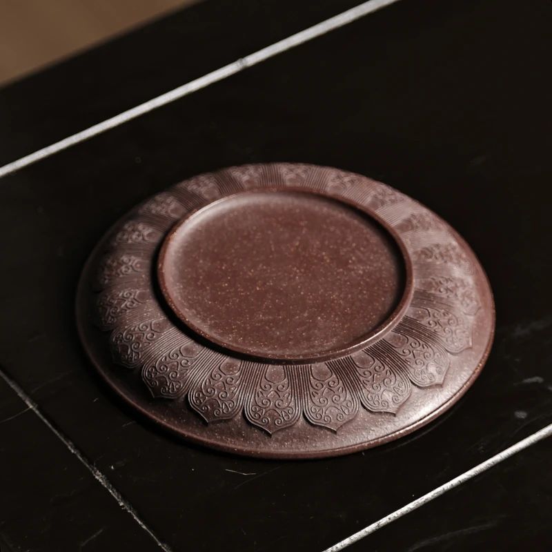 围炉煮茶 紫砂壶承宫廷风 紫玉金砂 直径16cm 功夫茶具