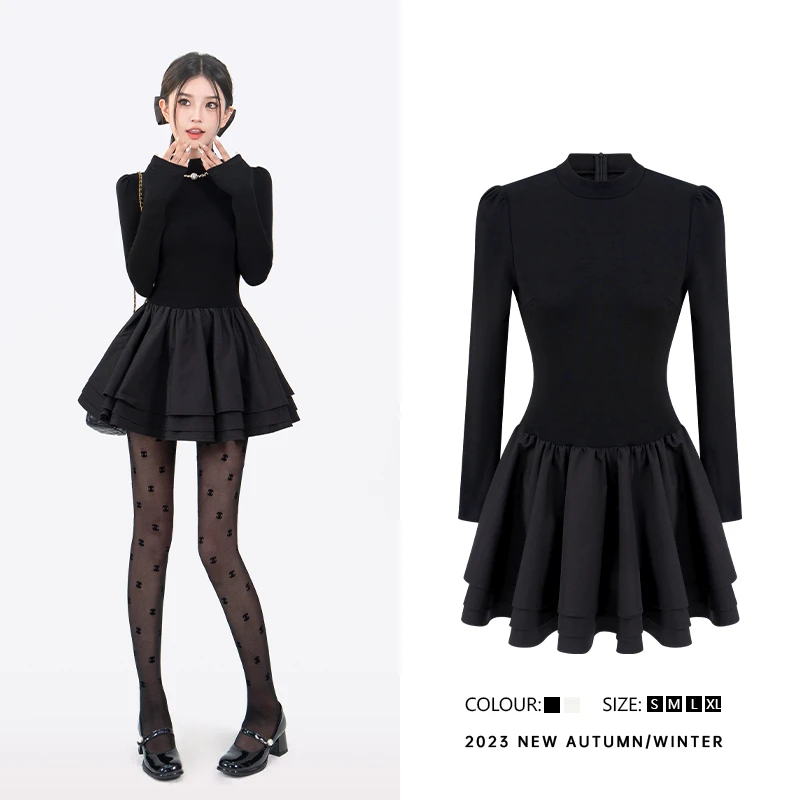 毛妮LADIESFIRST【芭比千金】热力感穿搭修身法式半高领蓬蓬裙D8876