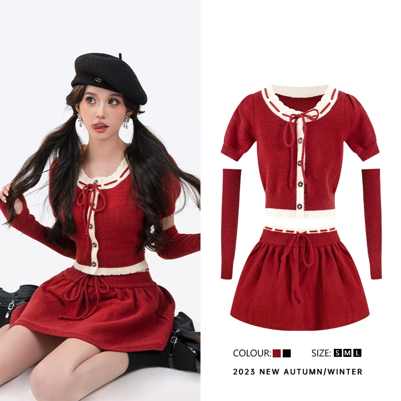 毛妮LADIESFIRST【跨年战袍】热力感 高腰针织裙套套装-配袖套D8939