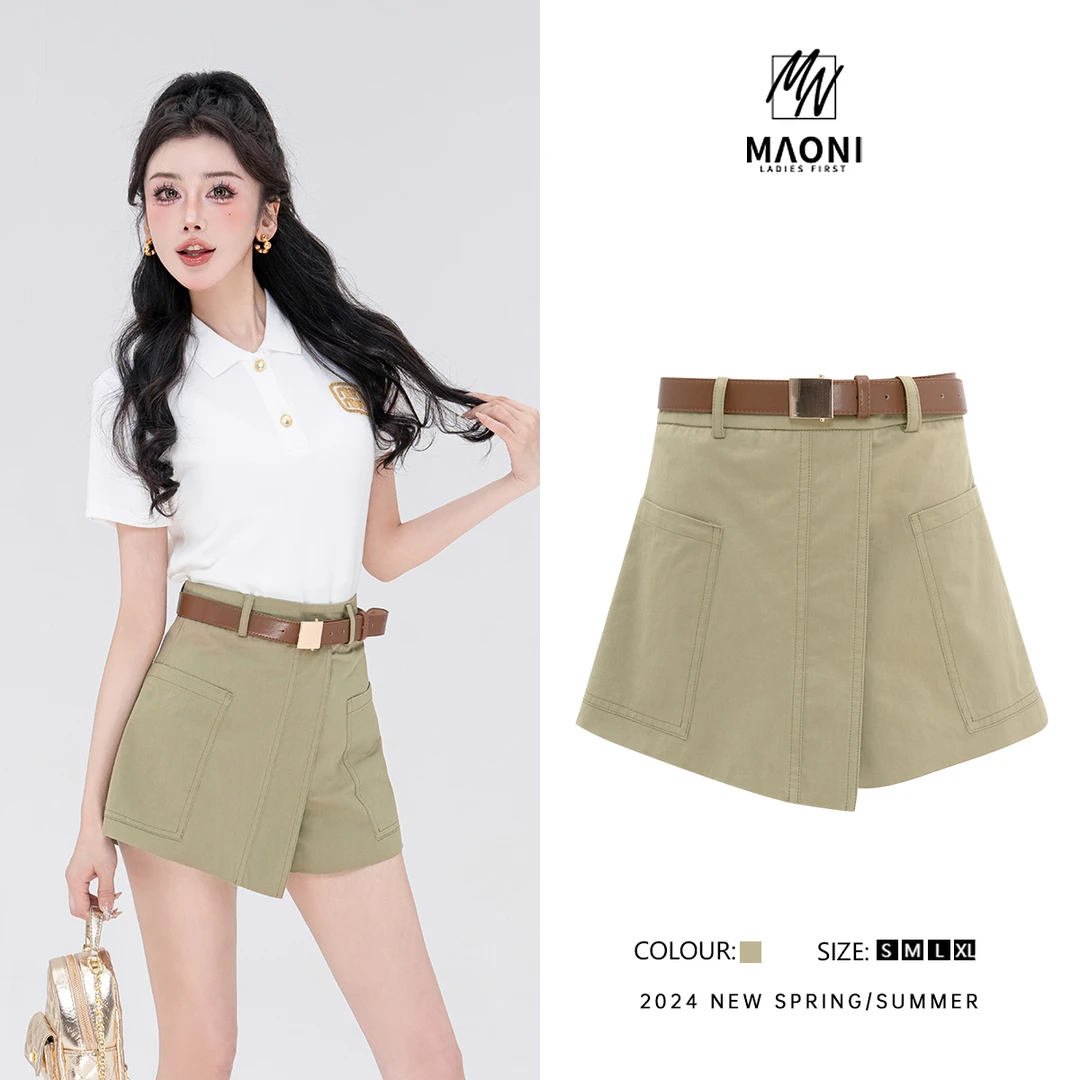 毛妮Peshe【韩系气质】2024夏高腰时尚百搭短裤配腰带D9451