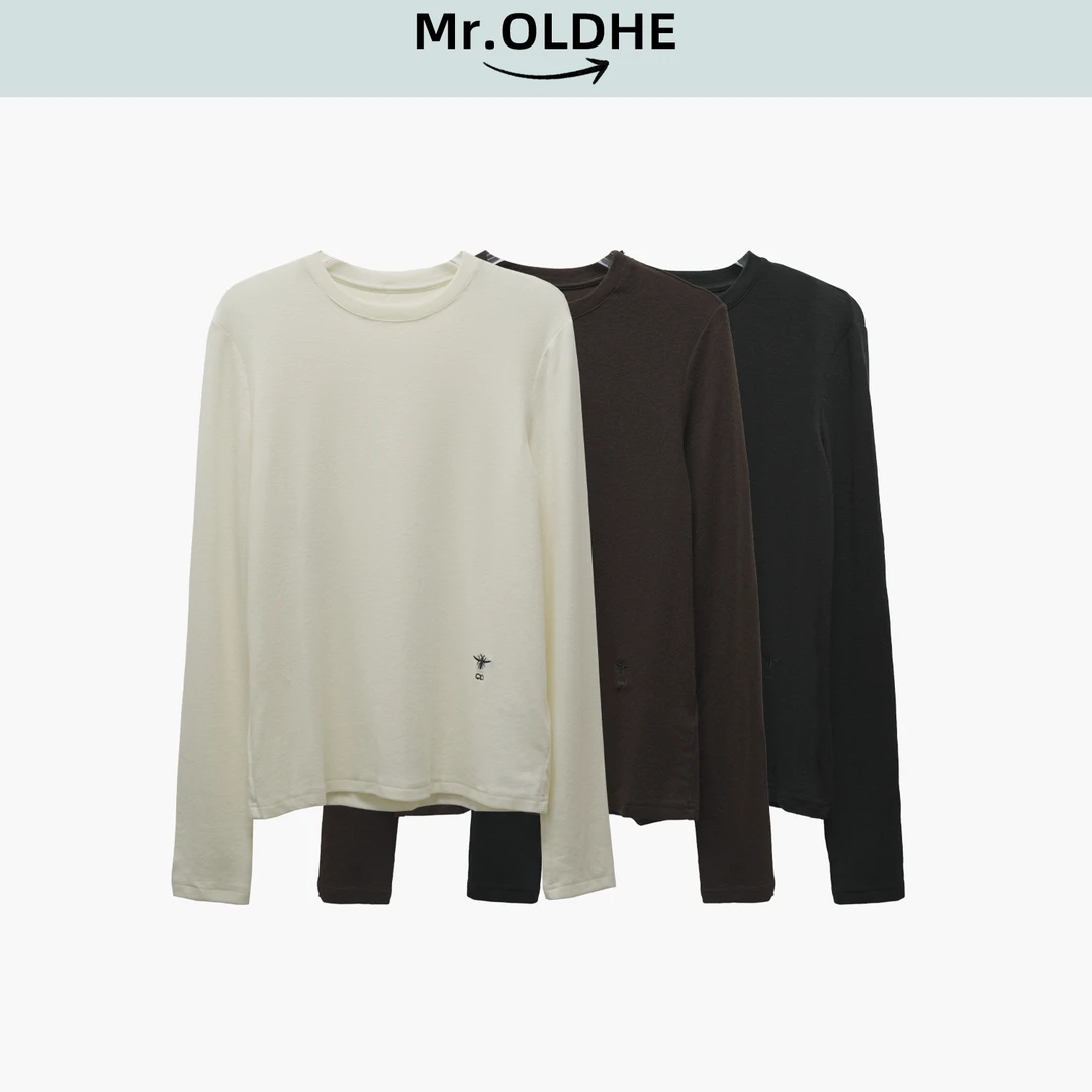 三色针织小蜜蜂长袖休闲纯色打底