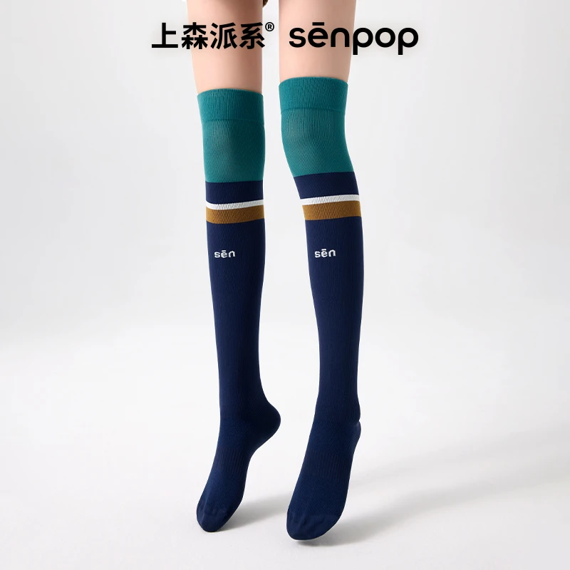 上森派系senpop过膝压力袜护膝小腿袜网球骑行登山跑步运动长筒袜