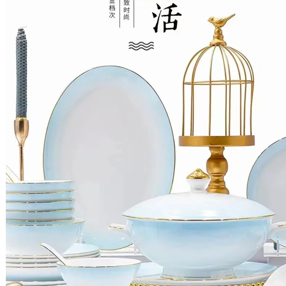 景德镇 高端 骨质瓷家用碟盘碗套装酒店会所摆台乔迁新居简约碗盘