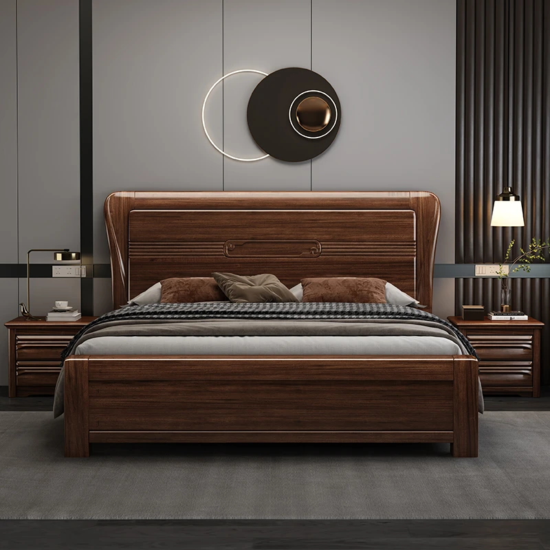 胡桃木实木床1.5m现代简约中式1.8米双人大床加厚储物组合床