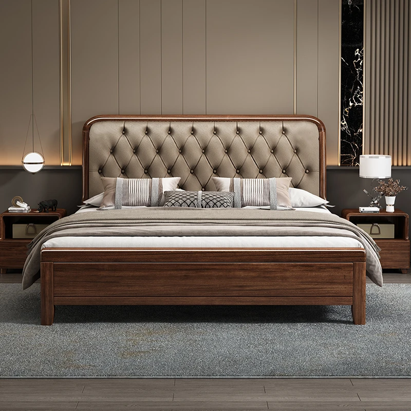现代中式1.8m实木床真皮软包双人床松弛感中式床卧室床新中式床