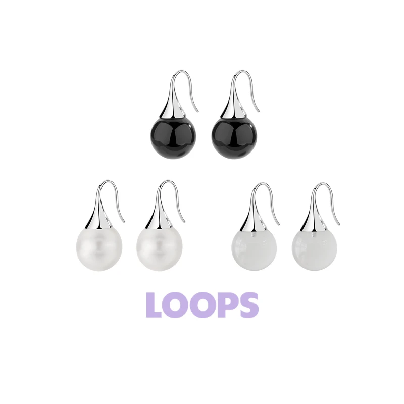 合金仿珍珠耳饰 Loops shop 高级感气质珠珠耳坠耳环时尚黑色简约