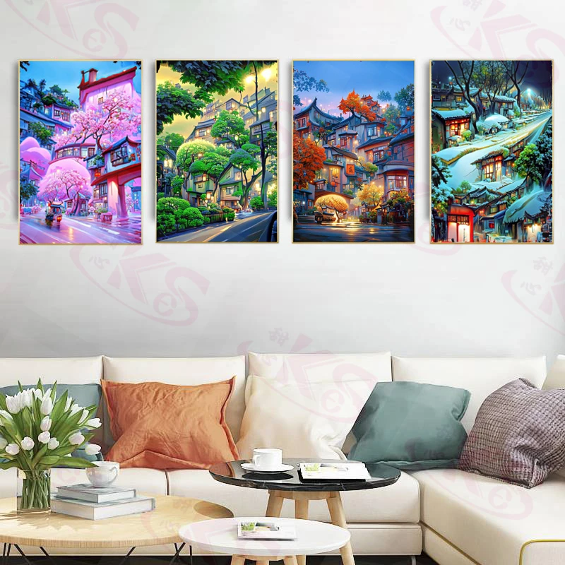 甜心Kes2023新款城市四季十字绣现代城市风景金丝布大格60X90cm