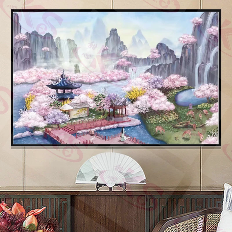 甜心Kes清晨仙境十字绣2023新款线绣客厅大气国潮风景手工刺绣diy