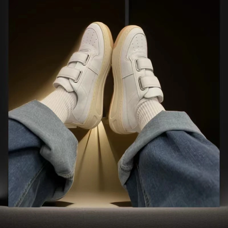 莞产！顶版魔术贴笑脸小白鞋 真皮厚底百搭女鞋休闲增高运动鞋板鞋