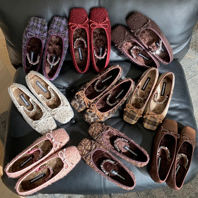 迷失麋鹿【秋冬曲奇芭蕾鞋】手工嵌钻 加绒芭蕾鞋