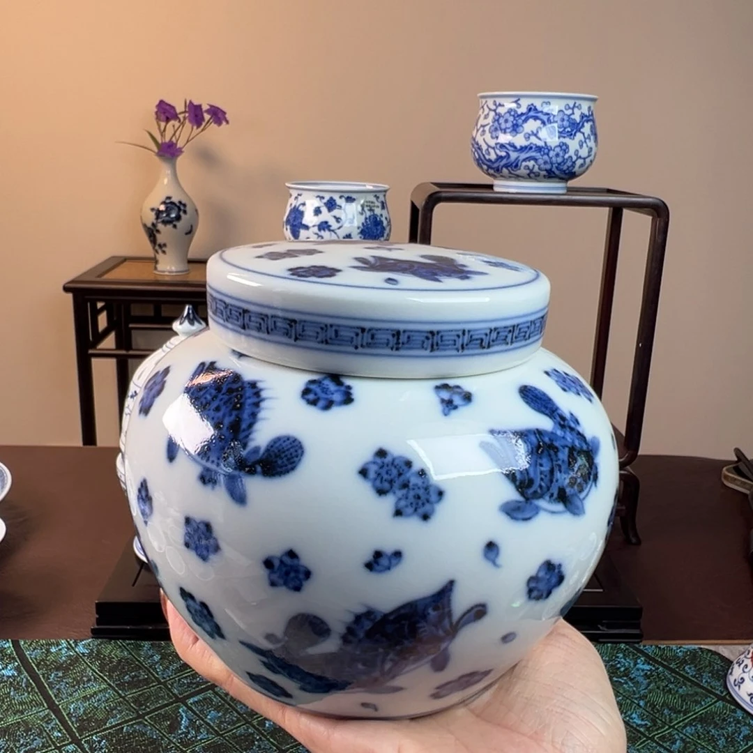 杯待月观山桃花鳜鱼茶叶罐