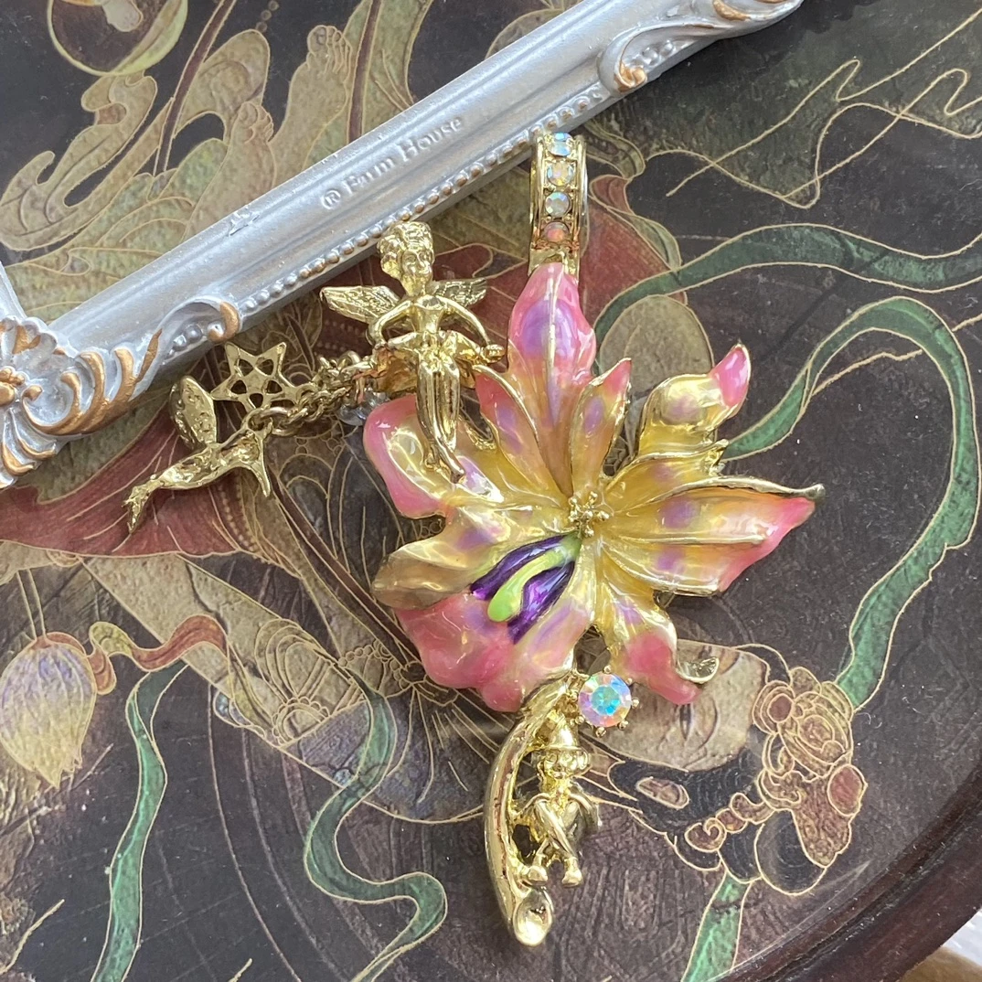 铜合金琉璃吊坠  新款小精灵花朵吊坠手工少女复古仙女仙女法式