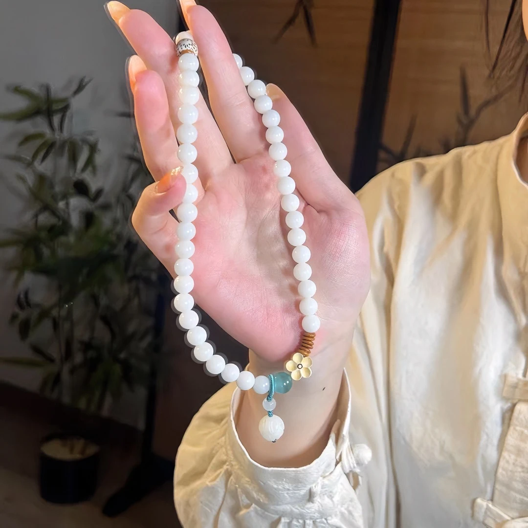 白玉菩提手持雕刻莲花双圈盘玩百搭菩提佛珠文玩国风女生手串送人