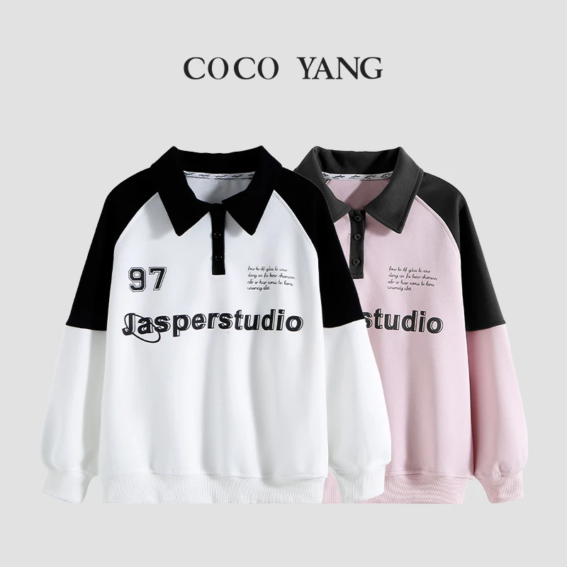 秋冬高品质女童长袖2024新款柔软休闲百搭中大童翻领卫衣-YHA075