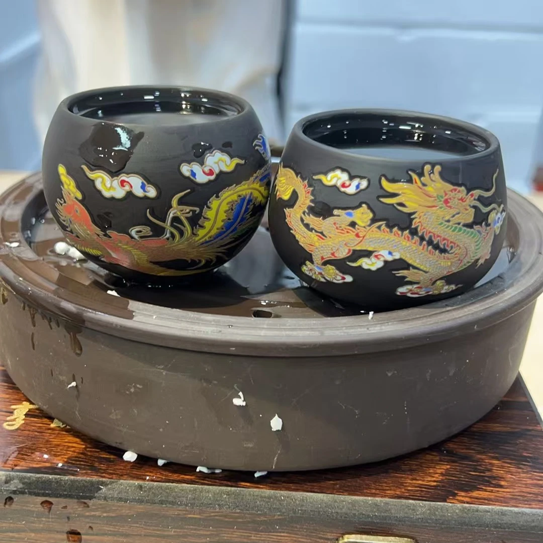 【闪购商品】黑泥紫砂变色龙凤呈祥两个装