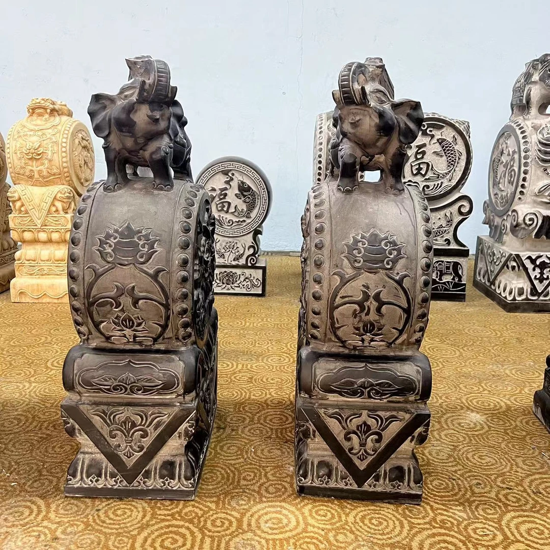 石雕门墩抱鼓石一对青石仿古吉象石门鼓户外庭院别墅入户门口摆件