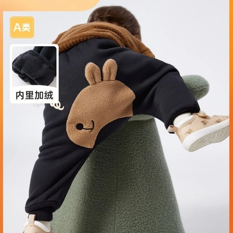 儿童宝宝加绒裤子大PP裤男女童加绒裤小童秋冬加厚长裤23冬季新款