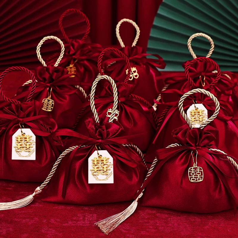 喜糖袋子布袋批发结婚抽绳手提袋新款喜糖盒大容量寿宴喜袋伴手礼