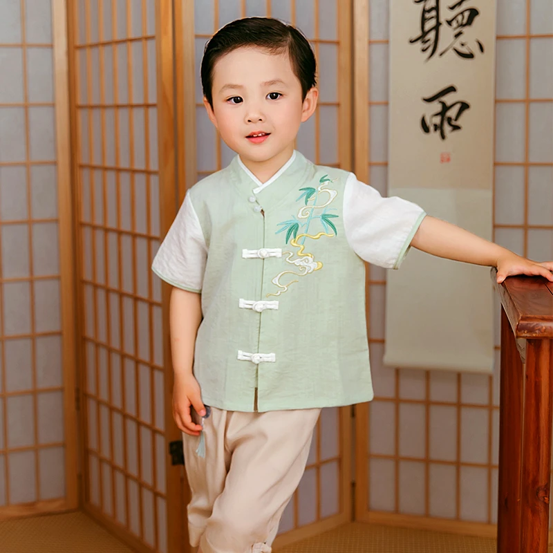 喜龄记【悠然君子】儿童唐装中国风幼儿园国学服古风男童汉服夏款