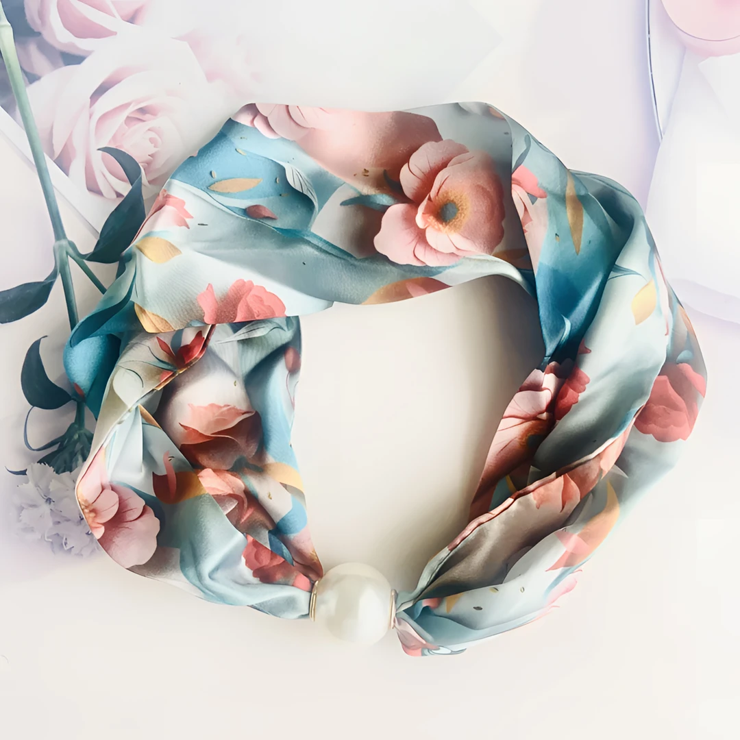3D立体印花春夏磁吸扣丝巾项链时尚百搭女士薄款气质领巾花纹优雅