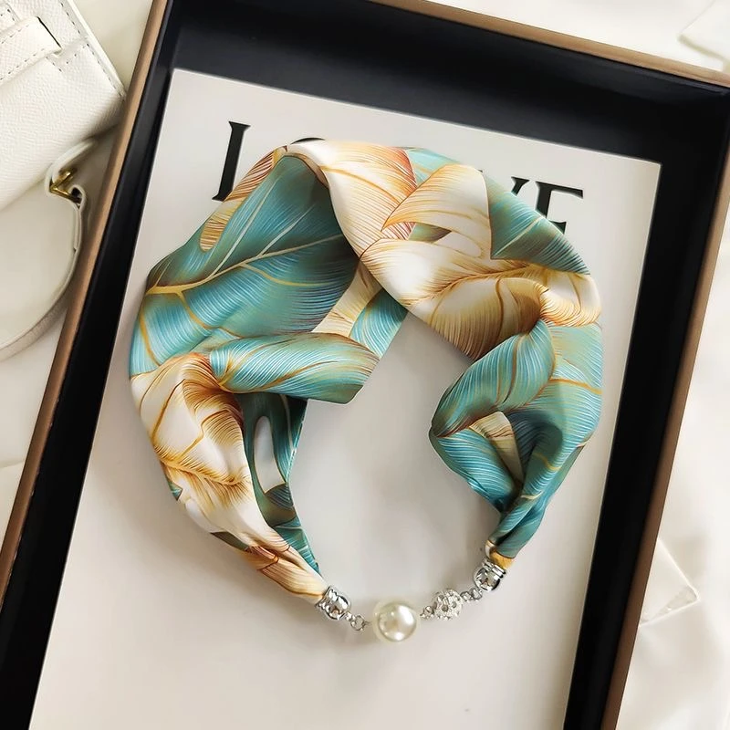 磁吸扣复古春夏珍珠项链丝巾女锁骨链韩版装饰发带领巾