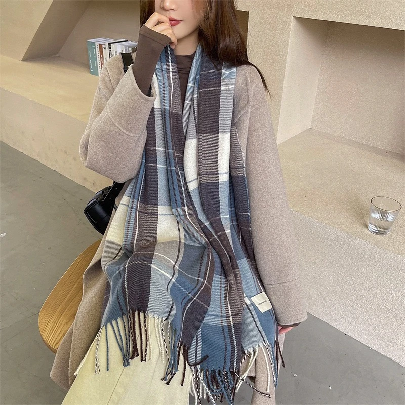 秋冬简约围巾时尚百搭韩版格子长款男女围脖情侣防寒保暖优雅披肩